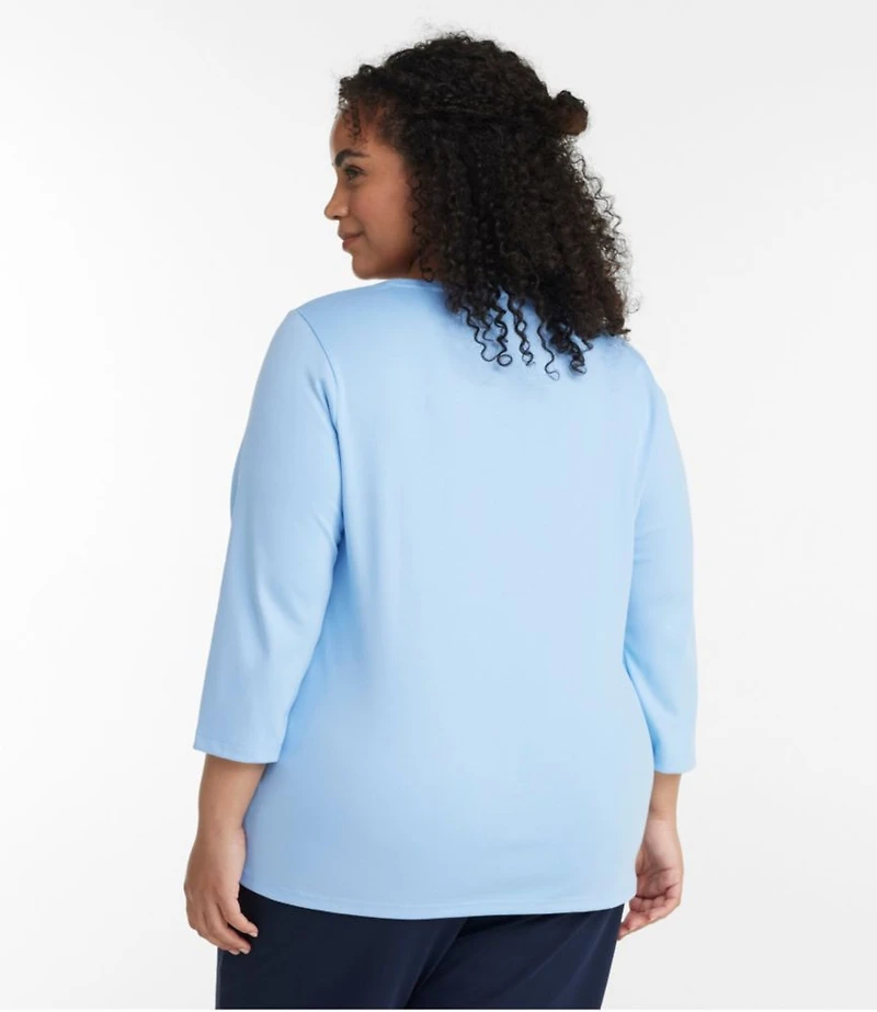 Women's Pima Cotton Shaped Tee, Three-Quarter-Sleeve Jewelneck