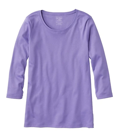 Women's Pima Cotton Shaped Tee, Three-Quarter-Sleeve Jewelneck