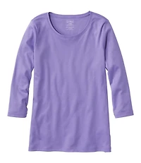 Women's Pima Cotton Shaped Tee, Three-Quarter-Sleeve Jewelneck