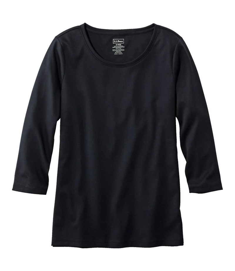 Women's Pima Cotton Shaped Tee, Three-Quarter-Sleeve Jewelneck