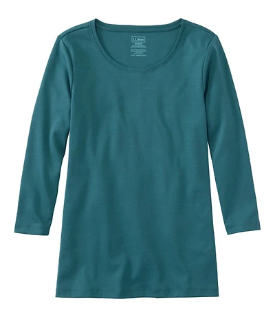 Women's Pima Cotton Shaped Tee, Three-Quarter-Sleeve Jewelneck