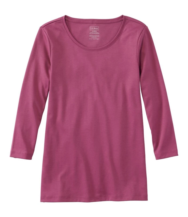 Women's Pima Cotton Shaped Tee, Three-Quarter-Sleeve Jewelneck