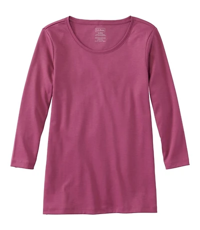 Women's Pima Cotton Shaped Tee, Three-Quarter-Sleeve Jewelneck