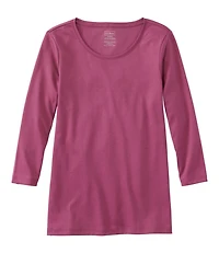 Women's Pima Cotton Shaped Tee, Three-Quarter-Sleeve Jewelneck