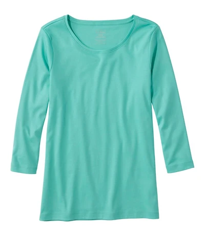 Women's Pima Cotton Shaped Tee, Three-Quarter-Sleeve Jewelneck