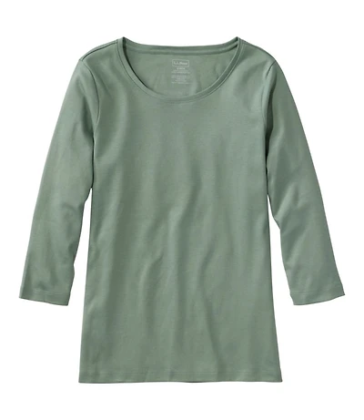 Women's Pima Cotton Shaped Tee, Three-Quarter-Sleeve Jewelneck