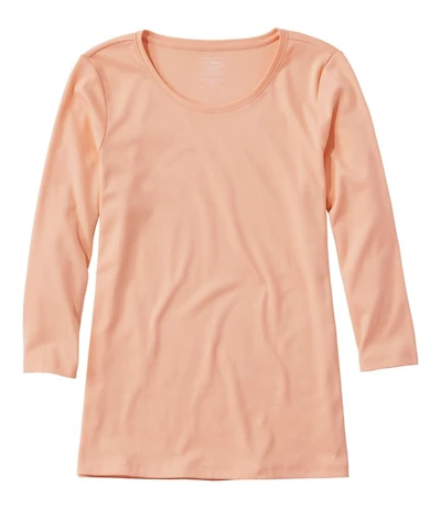 Women's Pima Cotton Shaped Tee, Three-Quarter-Sleeve Jewelneck