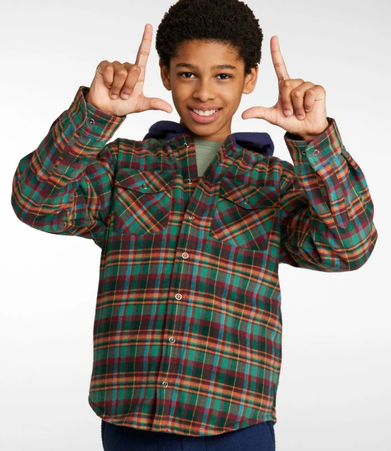 Kids' Fleece-Lined Flannel Shirt, Hooded Plaid