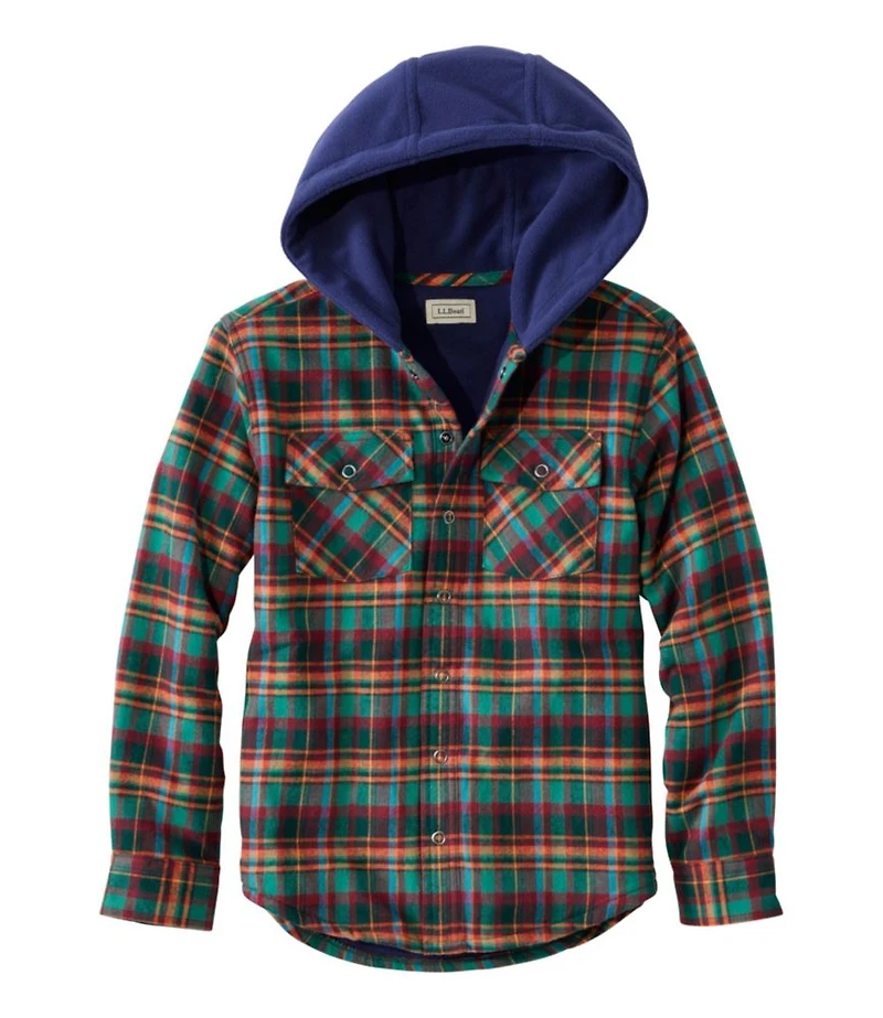 Kids' Fleece-Lined Flannel Shirt, Hooded Plaid