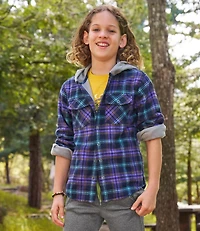 Kids' Fleece-Lined Flannel Shirt, Hooded Plaid