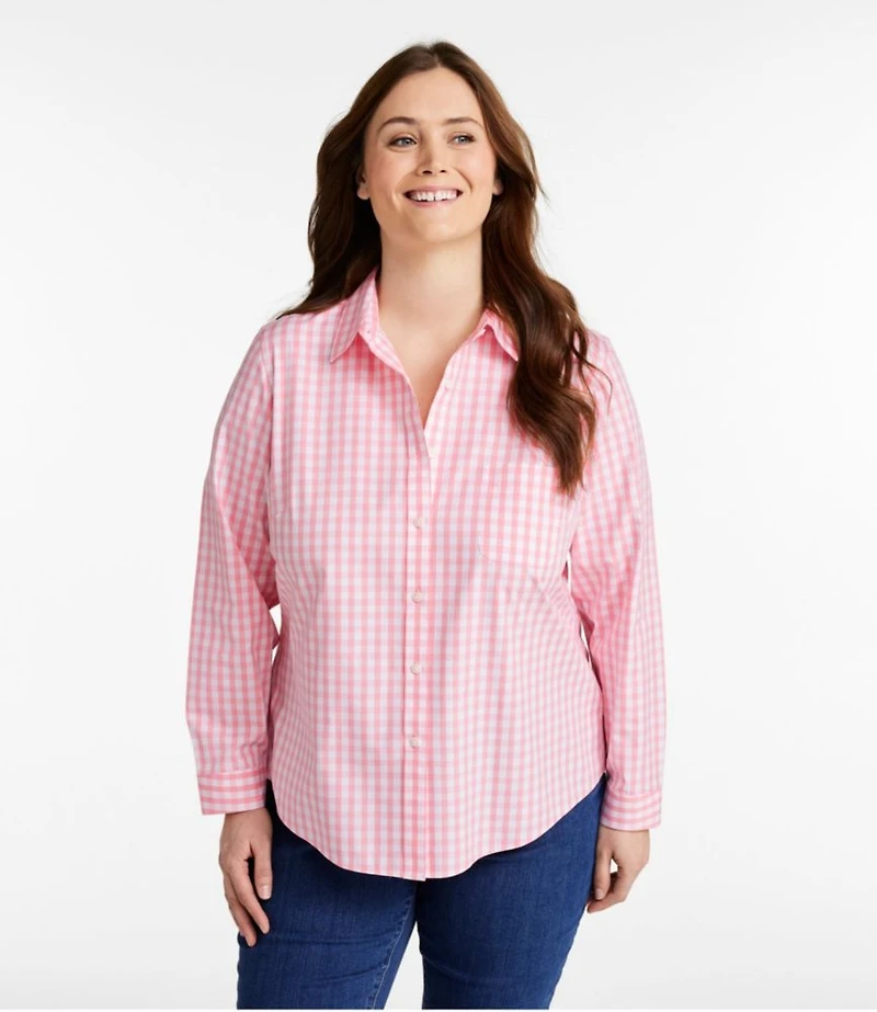 Women's Wrinkle-Free Pinpoint Oxford Shirt, Long-Sleeve Relaxed Fit Plaid