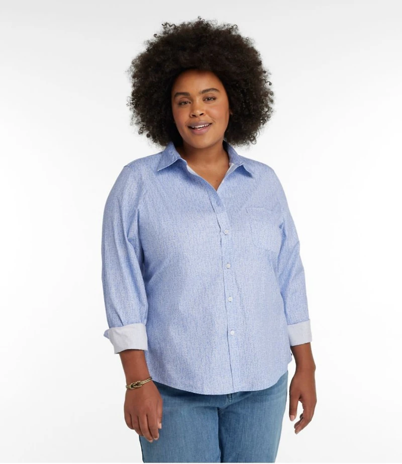 Women's Wrinkle-Free Pinpoint Oxford Shirt, Relaxed Fit Long-Sleeve Print