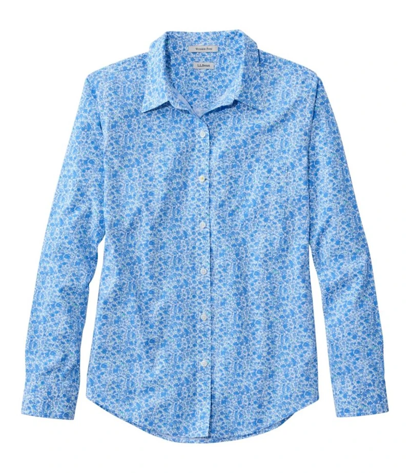 Women's Wrinkle-Free Pinpoint Oxford Shirt, Relaxed Fit Long-Sleeve Print