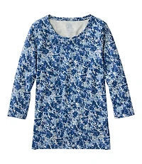 Women's Pima Cotton Shaped Jewelneck Tee, Three-Quarter-Sleeve Print