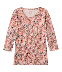 Women's Pima Cotton Shaped Jewelneck Tee, Three-Quarter-Sleeve Print