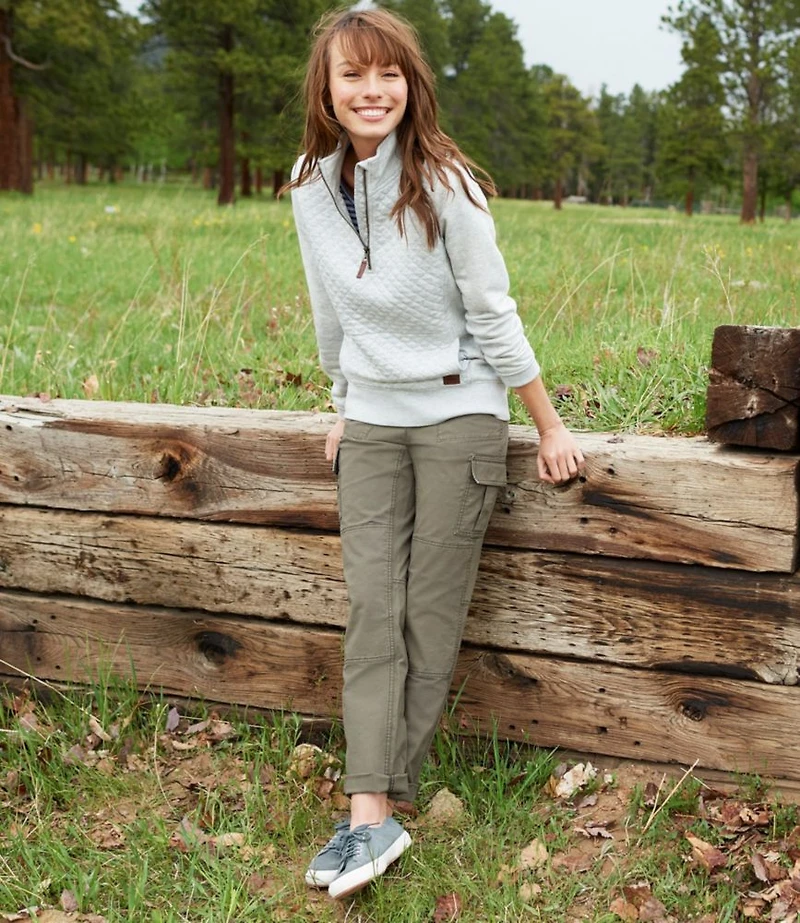 Women's Stretch Canvas Cargo Pants, Mid-Rise Straight-Leg