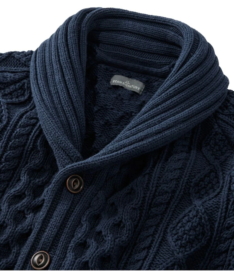 Men's Signature Cotton Fisherman Sweater, Shawl-Collar Cardigan