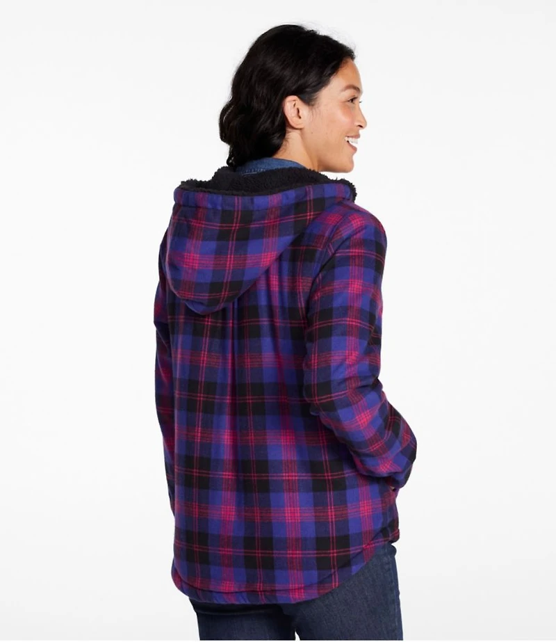 Women's Scotch Plaid Flannel Shirt, Sherpa-Lined Zip Hoodie