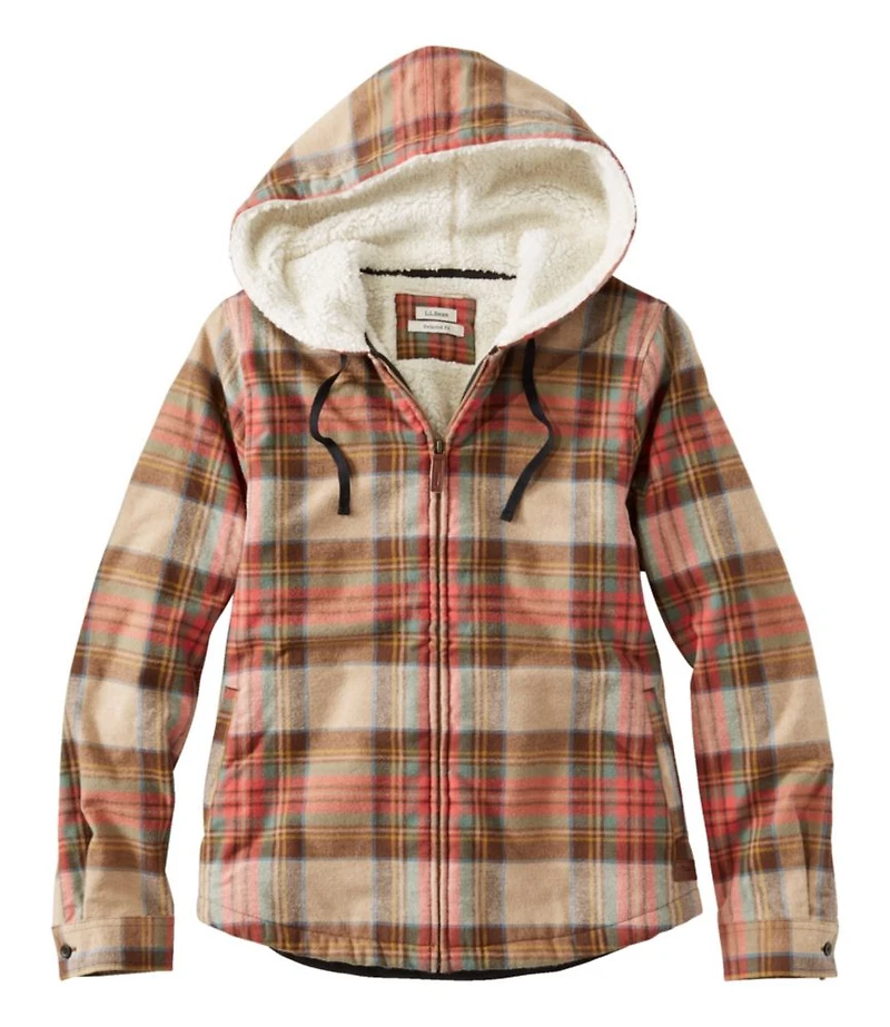 Women's Scotch Plaid Flannel Shirt, Sherpa-Lined Zip Hoodie