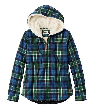 Women's Scotch Plaid Flannel Shirt, Sherpa-Lined Zip Hoodie