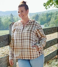 Women's Scotch Plaid Flannel Shirt, Relaxed Zip Hoodie