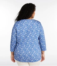 Women's Pima Cotton Shaped Jewelneck Tee, Three-Quarter-Sleeve Print