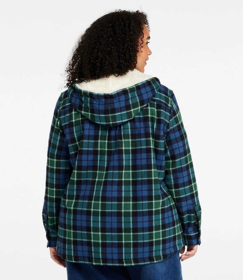 Women's Scotch Plaid Flannel Shirt, Sherpa-Lined Zip Hoodie