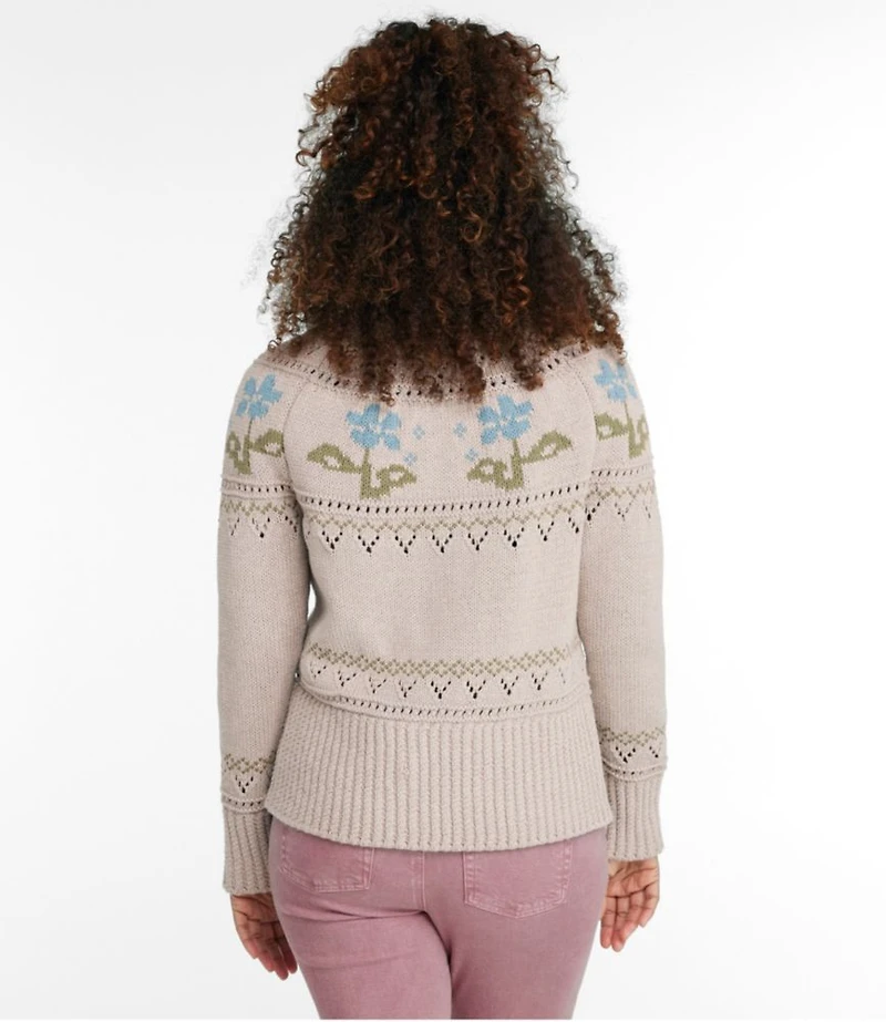Women's Signature Cotton Fisherman Sweater, Short Cardigan Fair Isle