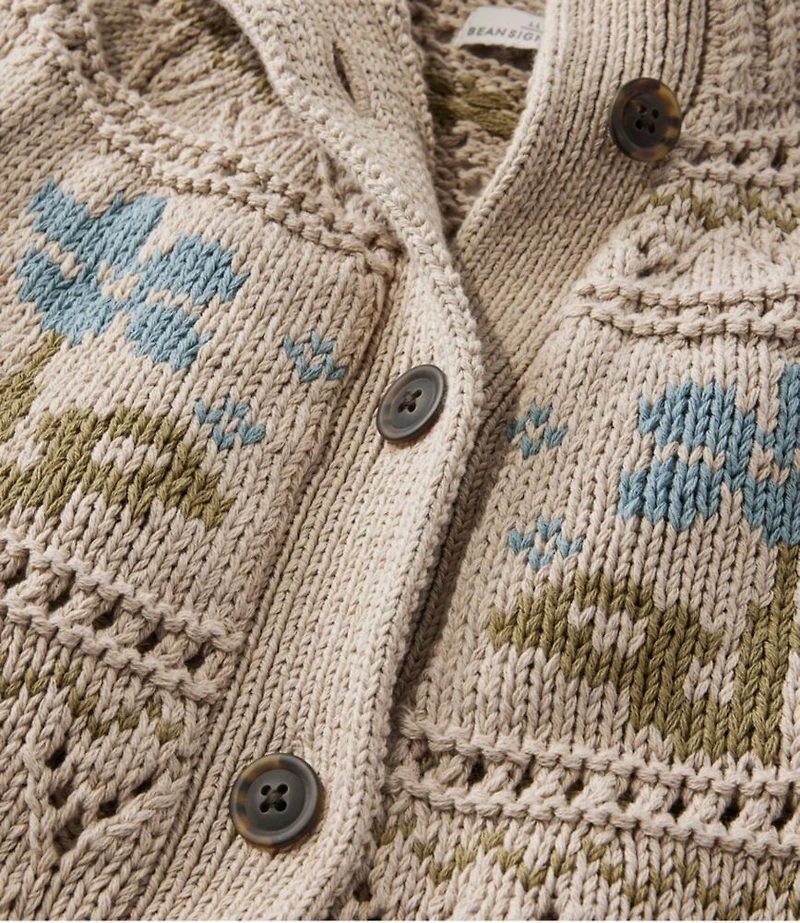 Women's Signature Cotton Fisherman Sweater, Short Cardigan Fair Isle