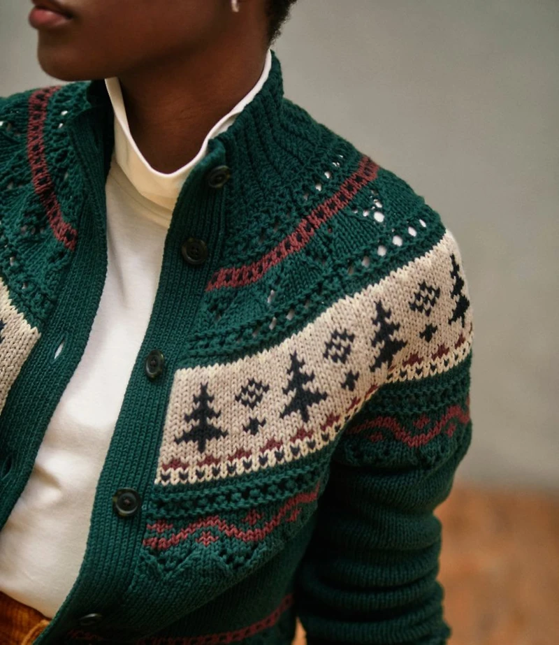 Women's Signature Cotton Fisherman Sweater, Short Cardigan Fair Isle