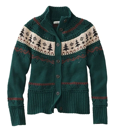 Women's Signature Cotton Fisherman Sweater, Short Cardigan Fair Isle