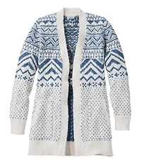 Women's Cotton Ragg Sweater, Open Cardigan Fair Isle