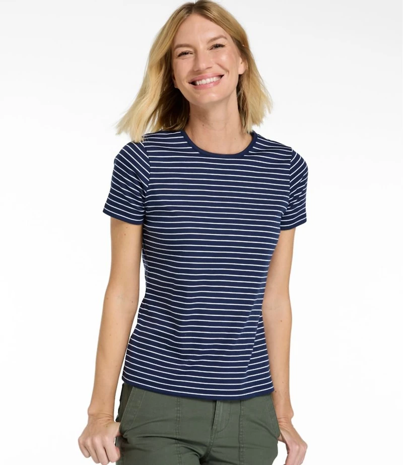 Women's Pima Cotton Tee, Short-Sleeve Crewneck Stripe