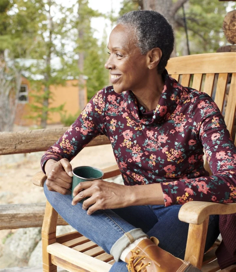 Women's Pima Cotton Tee, Long-Sleeve Cowlneck Print