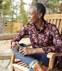 Women's Pima Cotton Tee, Long-Sleeve Cowlneck Print