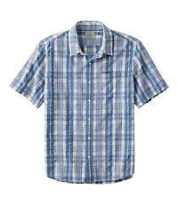 Men's Organic Cotton Seersucker Shirt, Short-Sleeve, Slightly Fitted, Plaid