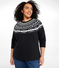 Women's Classic Cashmere Sweater, Crewneck Fair Isle