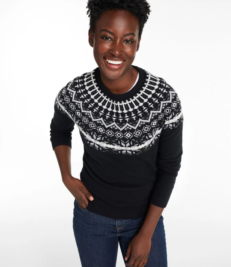 Women's Classic Cashmere Sweater, Crewneck Fair Isle