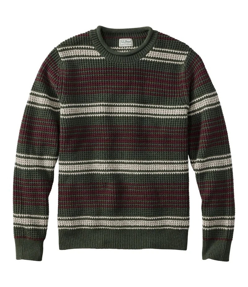 Men's Organic Cotton Waffle Sweater, Rollneck Crew, Stripe