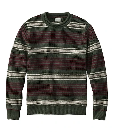 Men's Organic Cotton Waffle Sweater, Rollneck Crew, Stripe