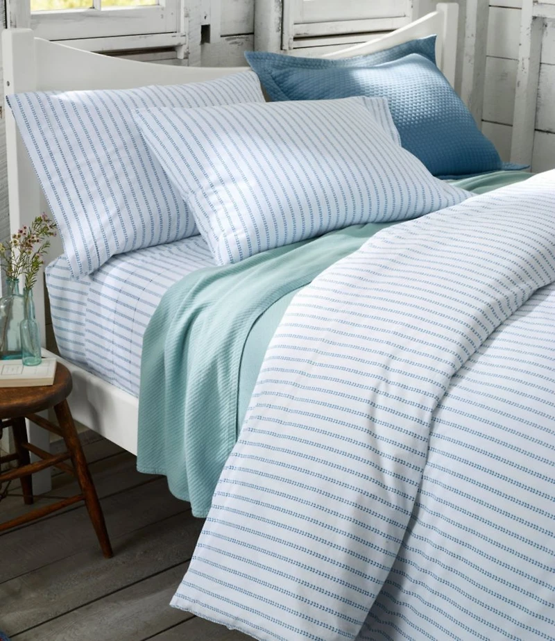 Sunwashed Percale Comforter Cover, Stripe Leaf