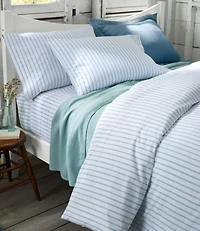 Sunwashed Percale Comforter Cover, Stripe Leaf