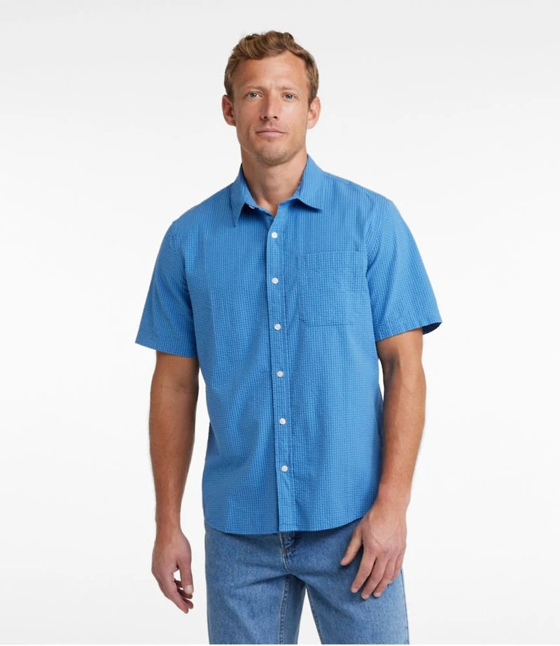 Men's Organic Cotton Seersucker Shirt, Short-Sleeve, Slightly Fitted, Plaid
