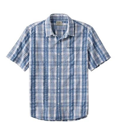 Men's Organic Cotton Seersucker Shirt, Short-Sleeve, Slightly Fitted, Plaid
