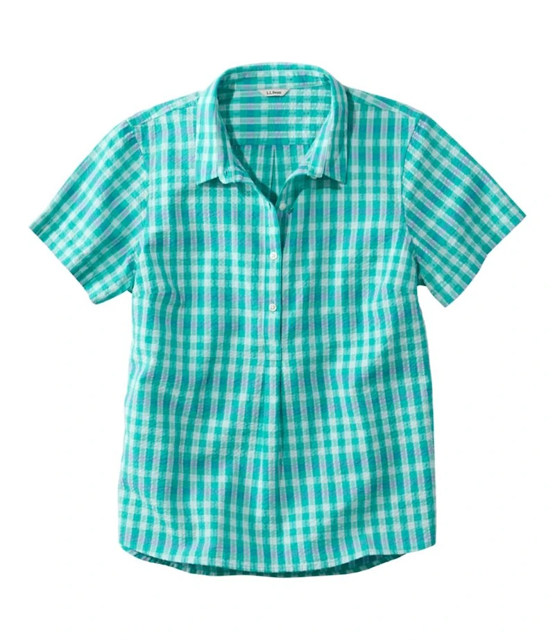 Women's Vacationland Seersucker Shirt, Short-Sleeve Popover Plaid