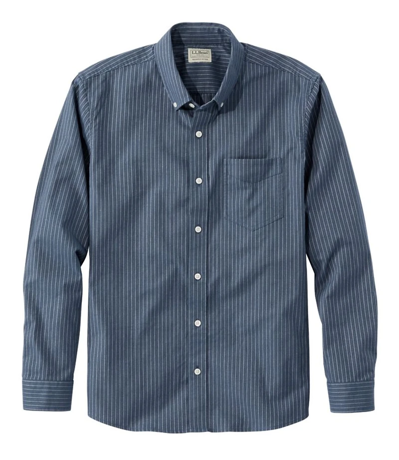 Men's Comfort Stretch Oxford Shirt, Slightly Fitted Untucked Fit, Stripe