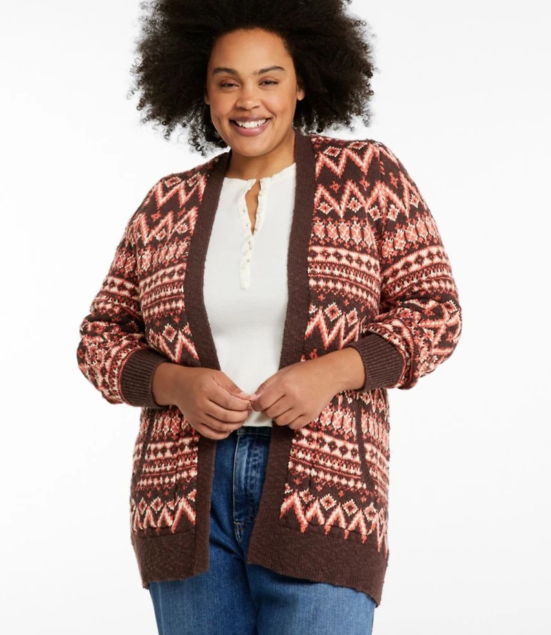 Women's Cotton Ragg Sweater, Open Cardigan Fair Isle