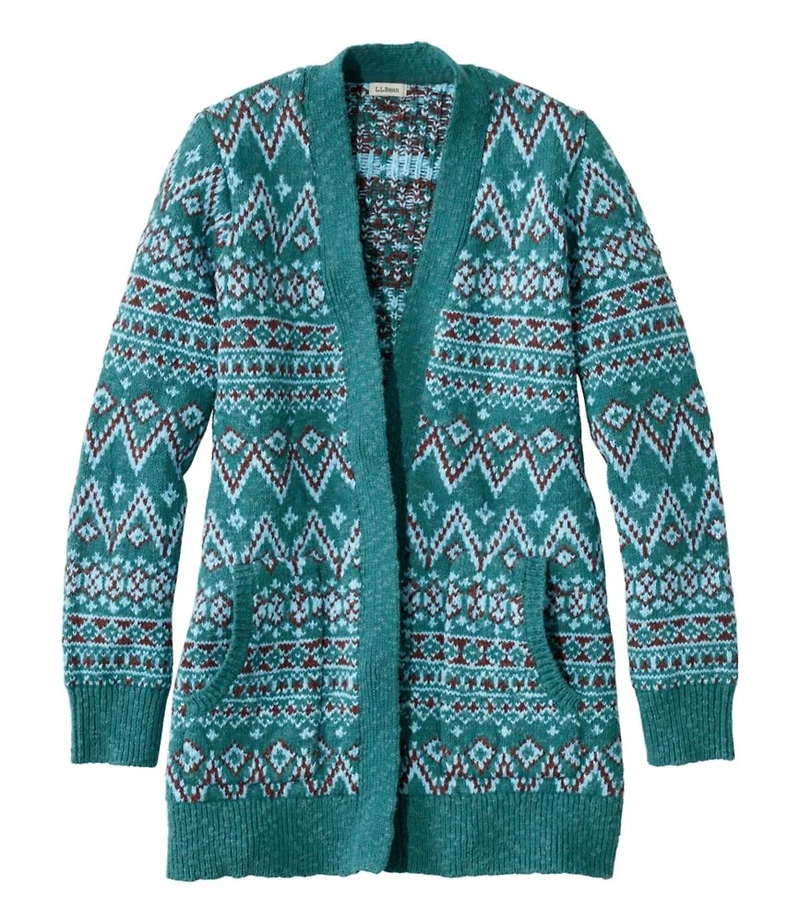 Women's Cotton Ragg Sweater, Open Cardigan Fair Isle