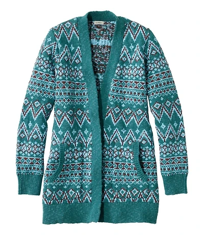 Women's Cotton Ragg Sweater, Open Cardigan Fair Isle