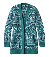 Women's Cotton Ragg Sweater, Open Cardigan Fair Isle